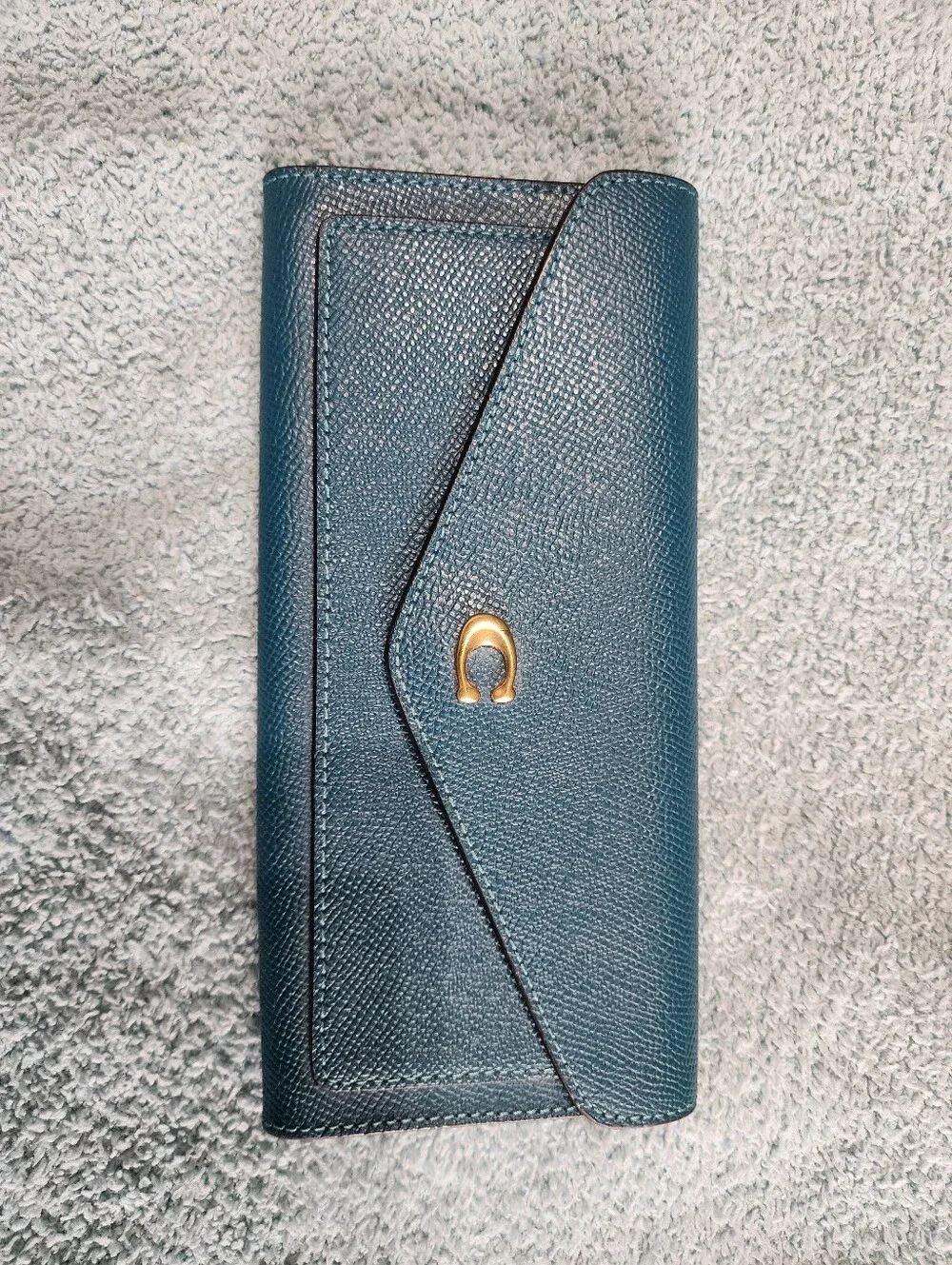 Coach Teal Blue Textured Leather Wallet with Gold Accent